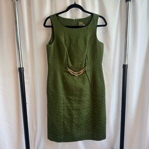 Green Sheath Midi Dress Gold Chain 60s Mod Mad Men Office Siren Classic